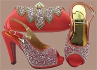 Новинка года; комплект из обуви и сумки; женские итальянские вечерние туфли золотистого цвета с сумочкой в комплекте, украшенные камнями - Цвет: Coral
