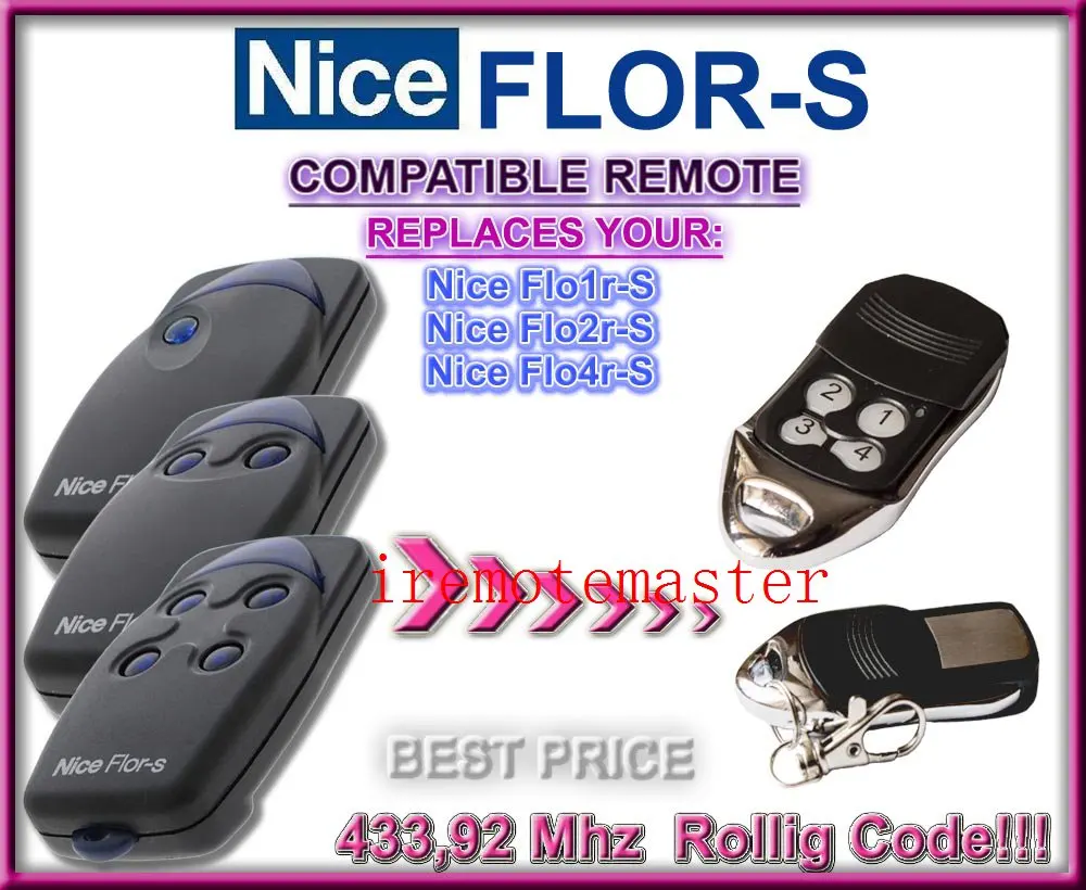 

Nice FLOR-S replacement remote control 433mhz rolling code