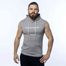 Летняя мужская худи-Жилетка Топы на бретелях Толстовка спортивный зал Повседневная рубашка без рукавов с капюшоном Хлопковая мужская одежда