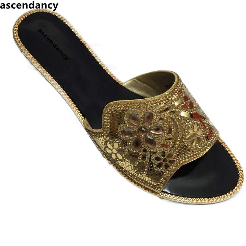 Gold Color Sandals Woman Pumps Fashion Party Shoes Wedding Low Heels Comfortable Slipper for 
