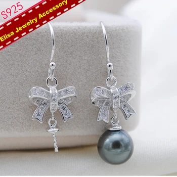 

S925 Sterling Silver Bowknot Drop Earrings Settings Women DIY Pearl Earrings Components Silver Color 3Pairs/Lot