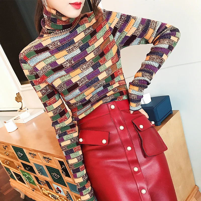Wool Blend Sweater Turtleneck Pullovers 2018 Autumn Winter Fashion Women Colorful Knitted Long Sleeve Slim Jumper sueter