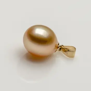 

Luminous 11.5*9.4mm Golden Real South Sea Cultured Pearl Pendant 14k Yellow Gold Free Shipping