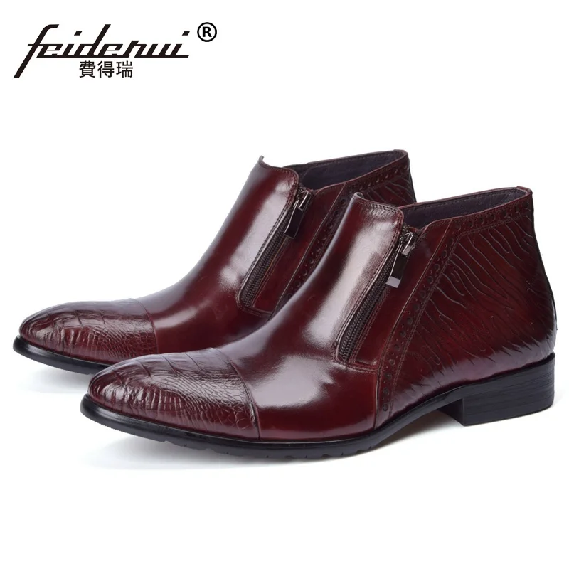 

Luxury Famous Cap Top Man High-Top Office Shoes Vintage Genuine Leather Men's Pointed Toe Martin British Style Ankle Boots XE38
