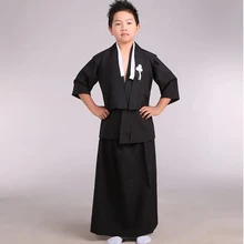 Черное японское кимоно для мальчиков, традиционная детская одежда юката для выступлений на сцене, карнавальный костюм NK024