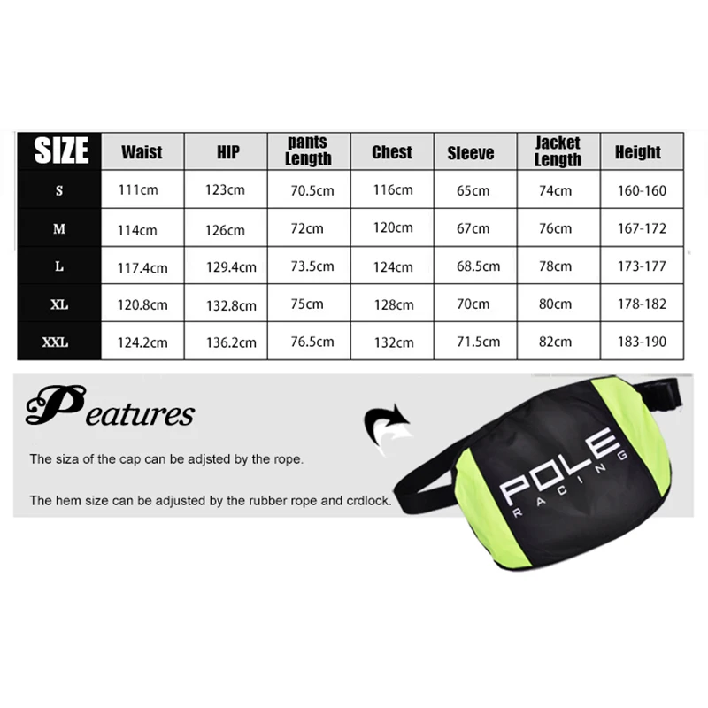 POLE one set Fashion Outdoor Sports Fishing Man Waterproof suits bicycle Raincoat Suit Motorcycle Raincoat