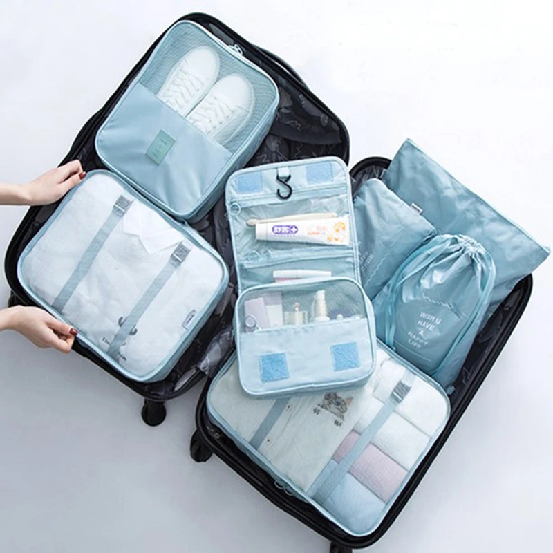 7 unidades/juego de bolsas organizadoras de viaje para ropa, organizadores de embalaje, bolsas transparentes, Maleta, bolsa de equipaje en bolsa, envío rápido|Accesorios de viaje| - AliExpress