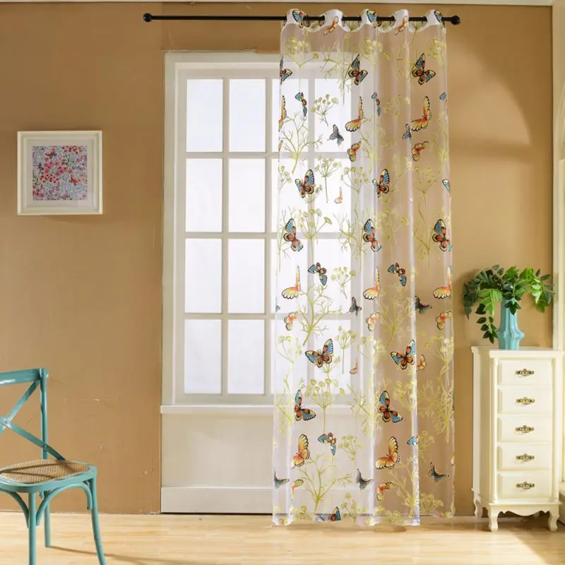Butterfly Print Sheer Window Panel Curtains Room for living room bedroom Kitchen