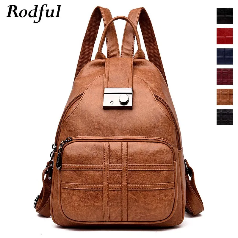 

college student vintage leather backpack women red brown black ladies backpack schoolbag china bagpack women mochila feminina