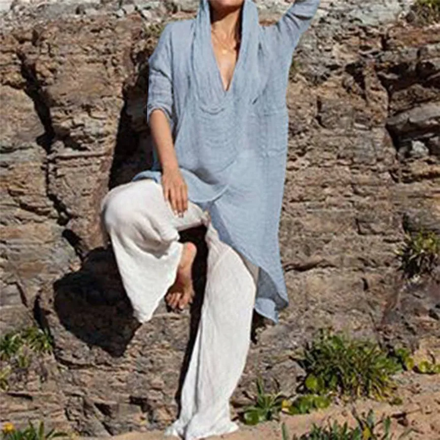 Блузки Femme t 2019 Модные женские большие размеры асимметричный подол Топ щелевая