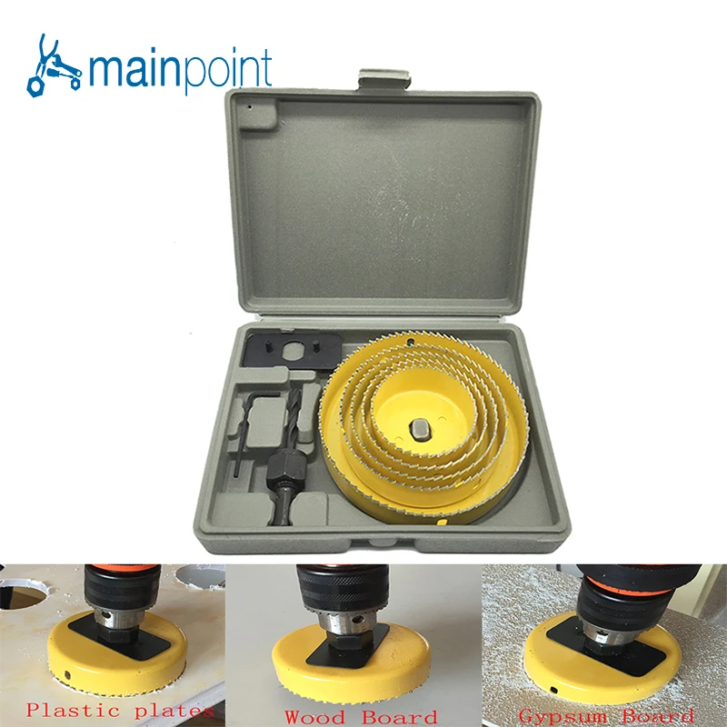 

Mainpoint 8Pcs YELLOW DIY Woodworking Hole Saw Drill Bit Kit (64-127mm) Cutting Wood,PVC plate, plastic plate Drill Bits