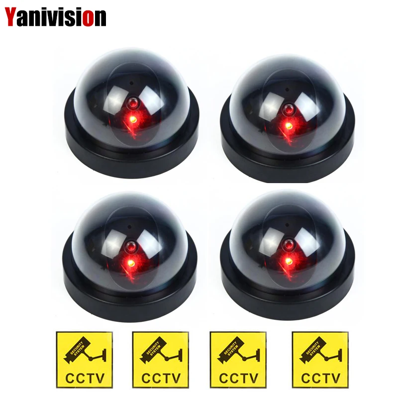 

4pcs Outdoor Indoor Fake Dummy Camera Surveillance Simulated Camera Dome CCTV Security With Flashing Led Light