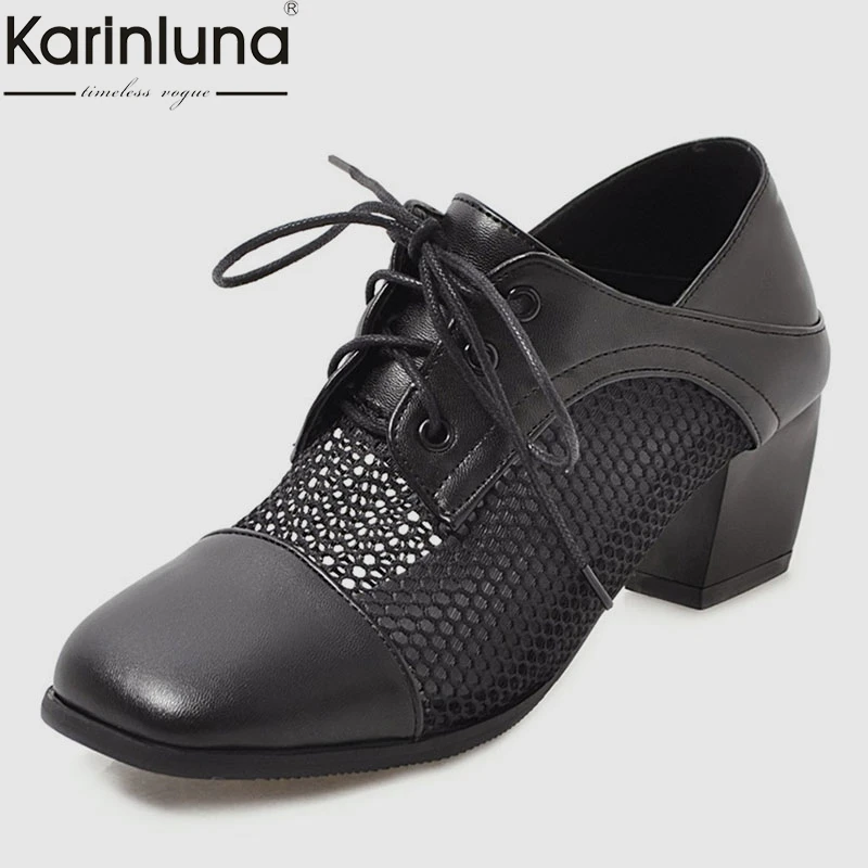 

Karinluna hot sale Big Size 34-43 Lace Up Chunky Heels Spring Autumn Pumps Woman Shoes Women Pumps Lady Shoes