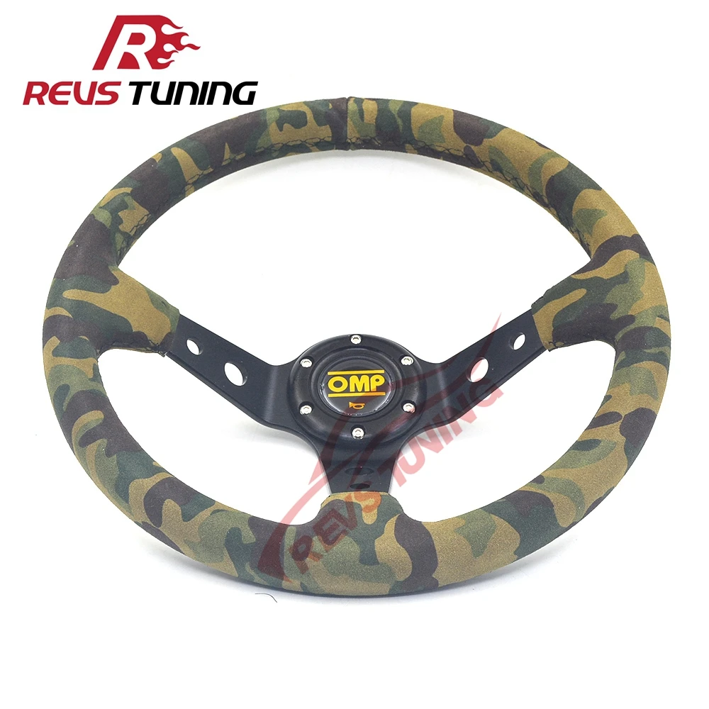 

Universal Black Stitching 350mm 14inch Camouflage Leather Auto Car Racing Sport Race Drifting OMP Suede Steering Wheel