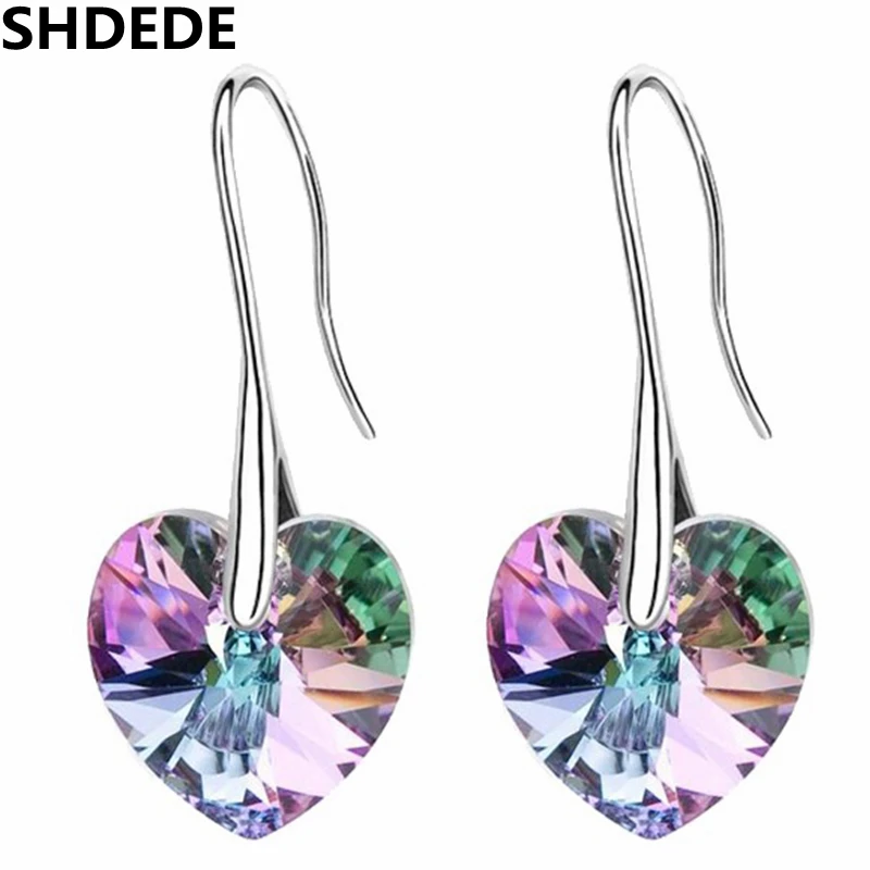 SHDEDE Heart Crystal from Swarovski Long Dangle Drop Earrings Jewelry For Female Bijoux Women Gift *24797