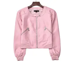 Новая мода Pu Байкерская Женская Осенняя куртка кожаные куртки для женщин с круглым вырезом на молнии повседневные женские кожаные куртки больших размеров