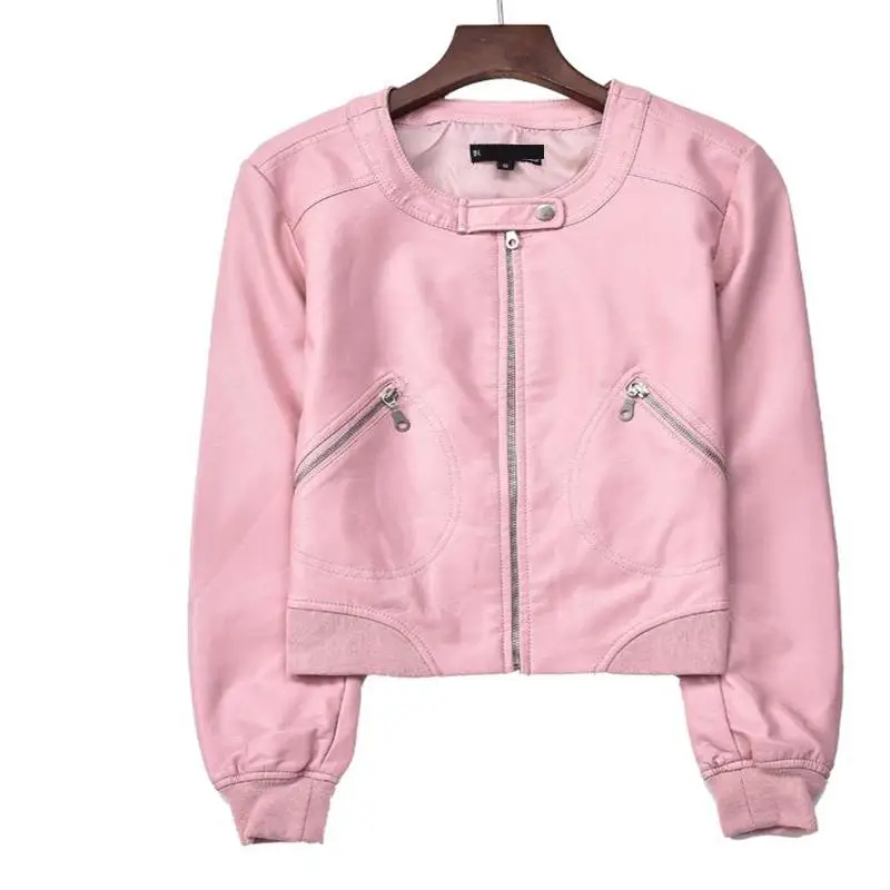 

New Fashion Pu Biker Women Autumn Coat Leather Jackets For Women O-neck Zipper Casual Women Plus Size Leather Moto Jacket Veste