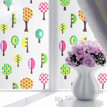

Colored forest Stained glass Sticker Self-Adhesive film Privacy Opaque Bathroom Window Films Home Decorative 60/90*200cm