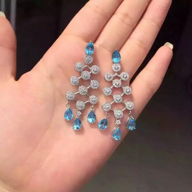 natural blue topaz stone drop earrings 925 silver Natural gemstone earring women Grape string drop earrings for engagement natural blue topaz stone drop earrings 925 silver Natural gemstone earring women Grape string drop earrings for engagement