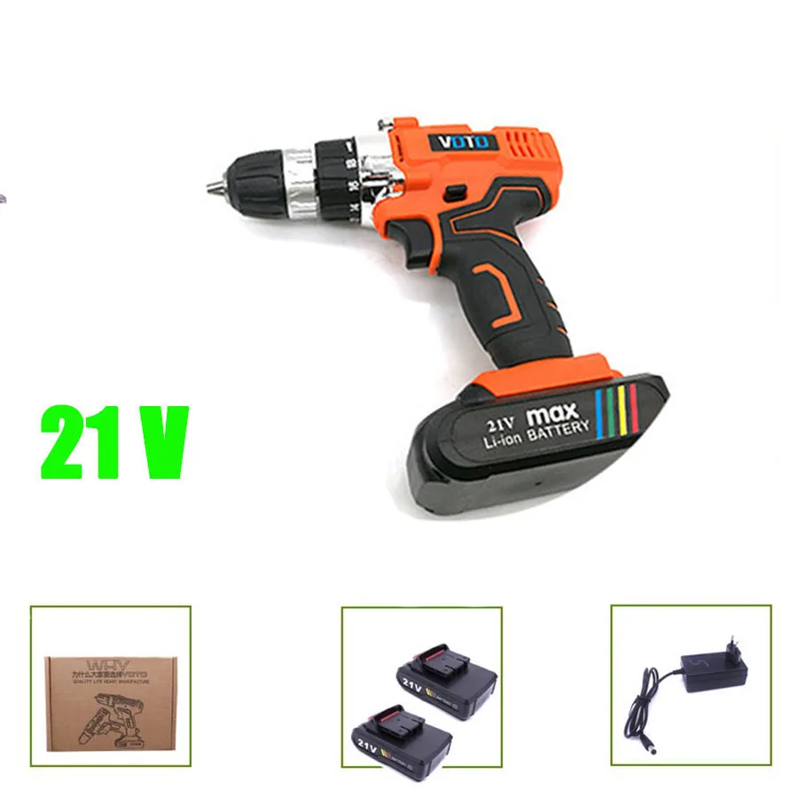 

VOTO V6 2*Battery Rechargeable Cordless Drill Electric Screwdriver Set Lithium Power Tools Screw Gun Driver 21V Orange