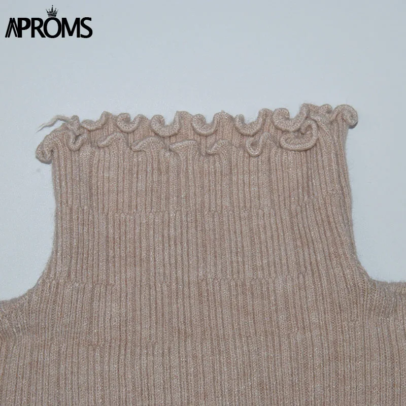 Aproms белая водолазка Bodycon свитера Для женщин, пуловеры Slim Fit Street трикотаж вязаный тянуть Femme джемпер
