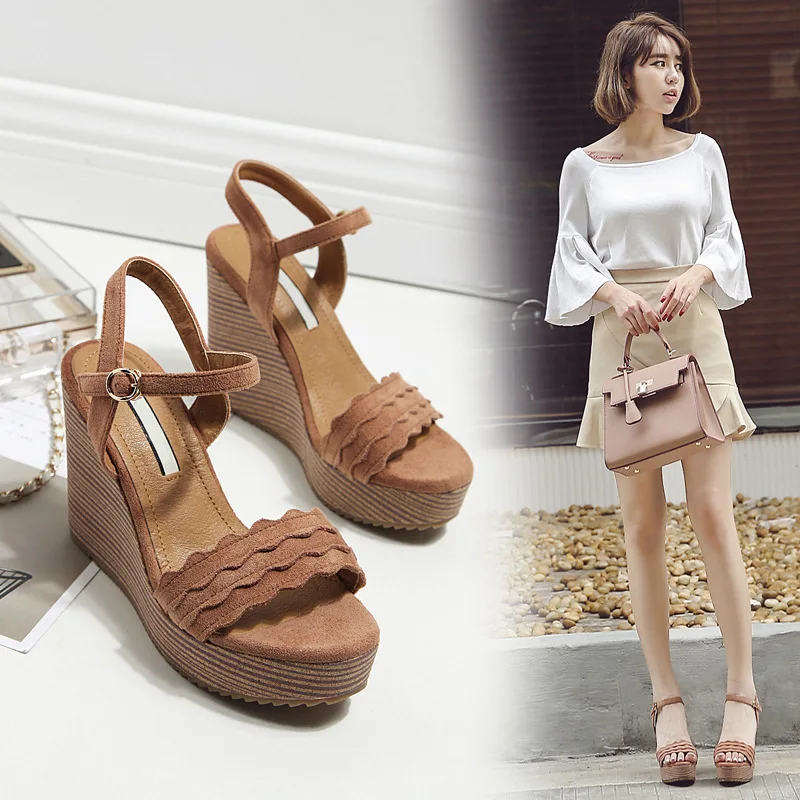 

Clogs With Heel Sandals On A Wedge Women's Low Shoes Summer Heels Espadrilles Platform Suit Female Beige Thick For Gladiator