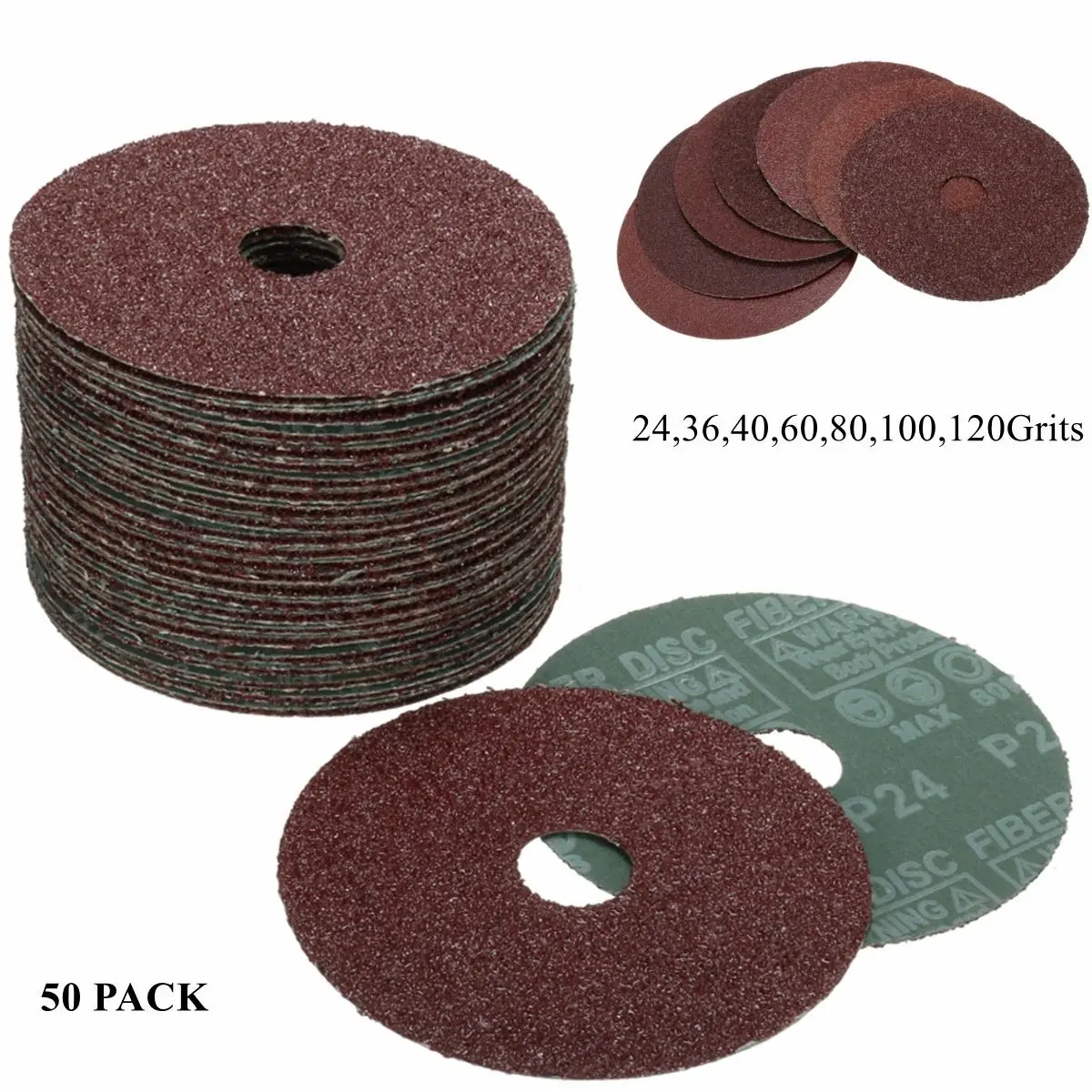 

50pcs/set Sanding Discs 115mm Fibre Sanding Grinding Discs Wheels 24-120 Grit Aluminum Oxide For Angle Grinder Surface Rust