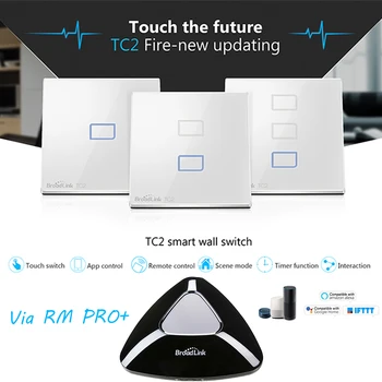 

Broadlink TC2 WiFi Switch UK EU Light Switch Wall Touch Panel 1/2/3 Gang RM PRO IR+RF Remote Control for Alexa Google Home IFTTT