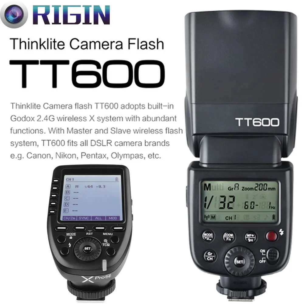 

Godox TT600 GN60 HSS 1/8000s Camera Flash Speedlite+2.4G Wireless X System Xpro-N Transmitter Kit For Nikon