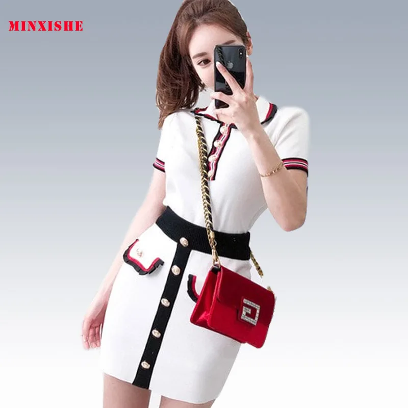 

2 piece set women skirt Elegant Knitted Mini Sexy Bodycon party bandage summer dress 2pcs two outfits women piece suit sets 2019