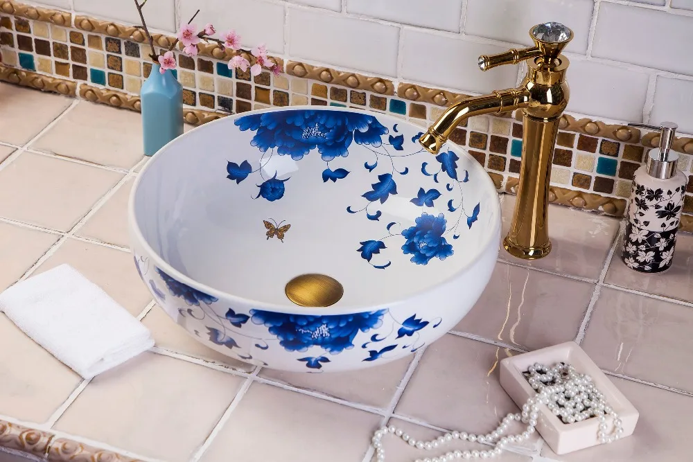 Blue and white chinese Jingdezhen Art Counter Top ceramic custom made wash basin (3)