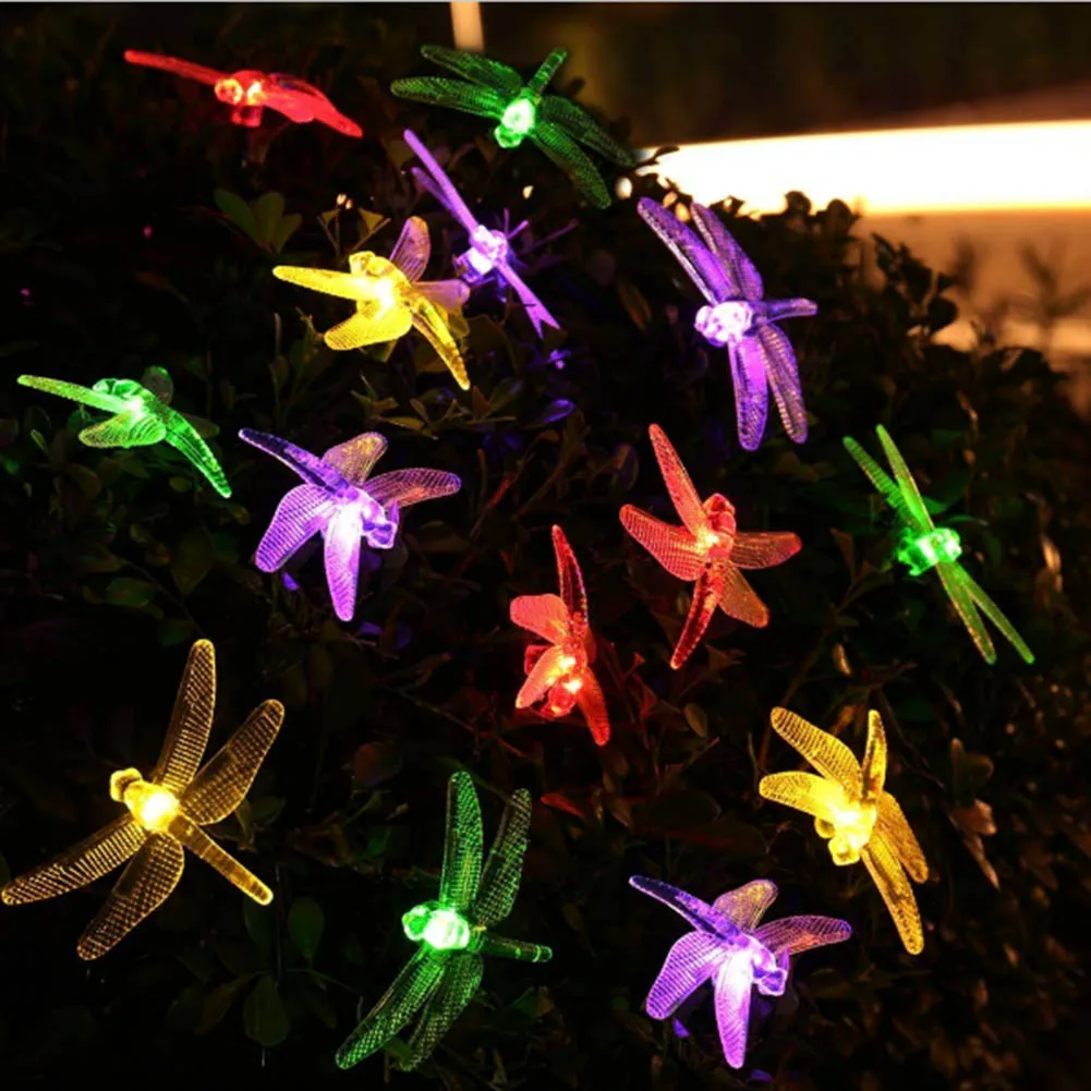 Solar Powered Outdoor String Lights Dragonfly 6m 30 Leds Starry