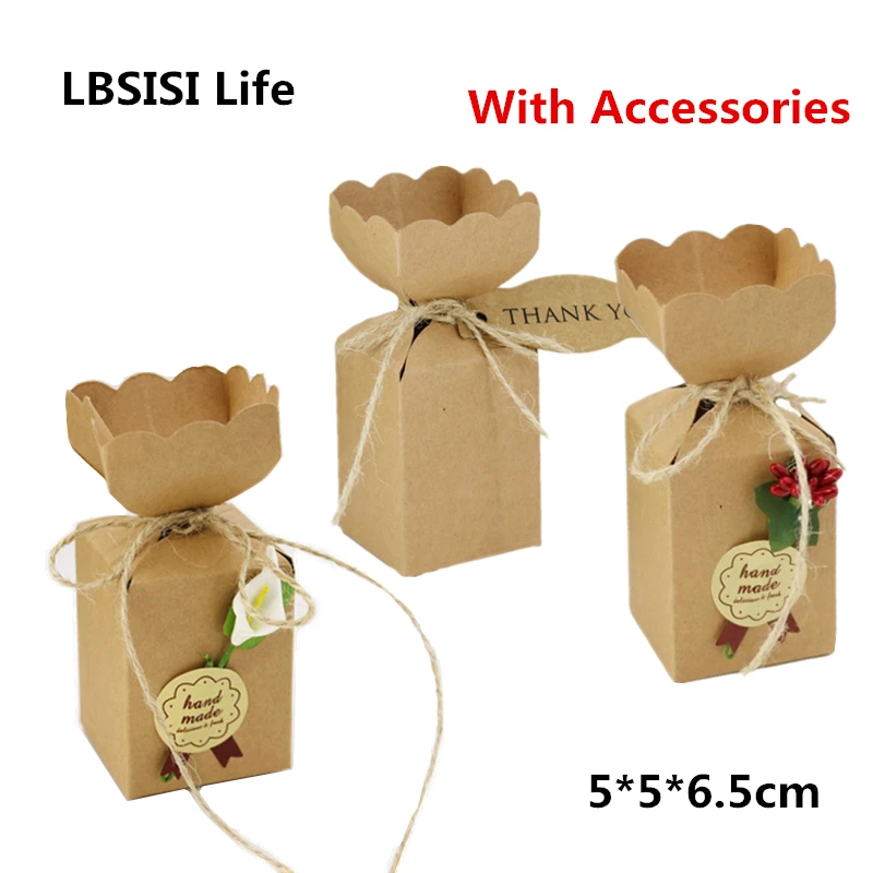 LBSISI Life 50 шт. подарочные коробки для конфет из крафт-бумаги, Подарочная коробка DIY, винтажная упаковка с цветком шоколада, вечерние, свадебные украшения, сувениры