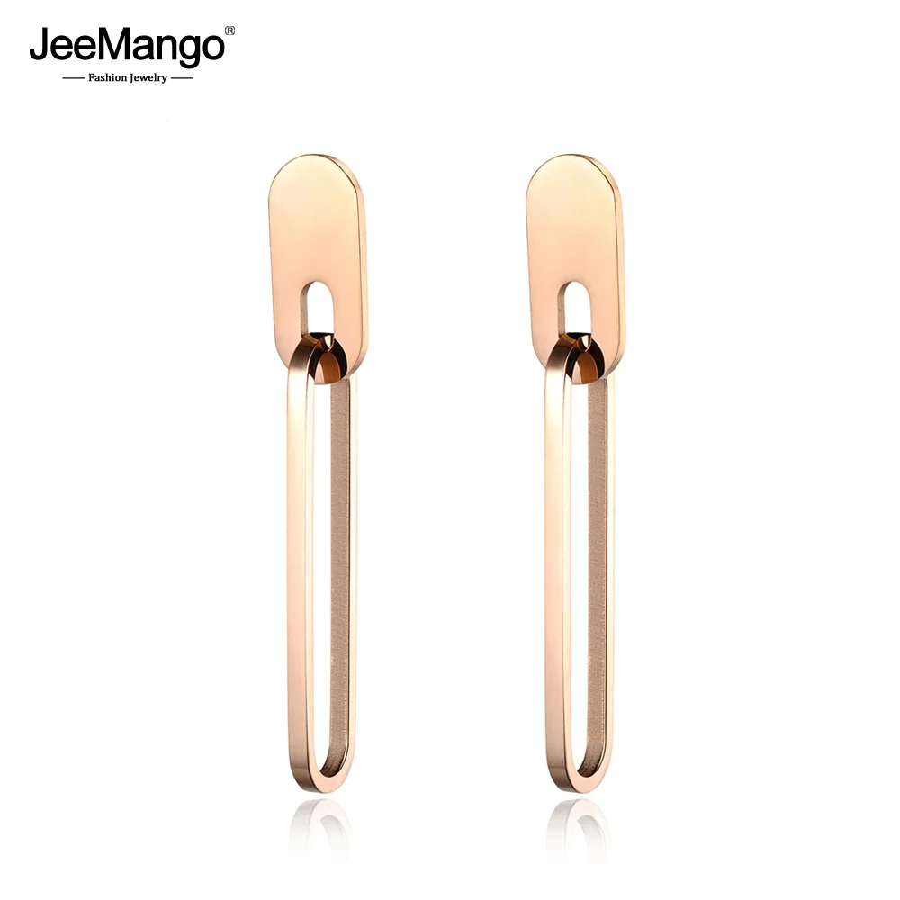 JeeMango длинные серьги из нержавеющей стали для женщин, розовое золото, геометрическая форма, ювелирные изделия, гипербола, панк, хип-хоп мода, подарок JE18097