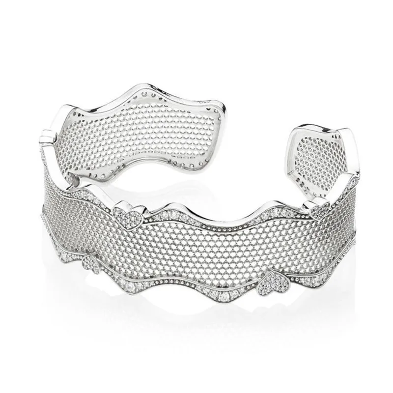 

New 925 Sterling Silver Bead Charm Bracelet Fit Original Pandora Lace of Love Bangle for Women DIY Europe Birthday Gift Jewelry