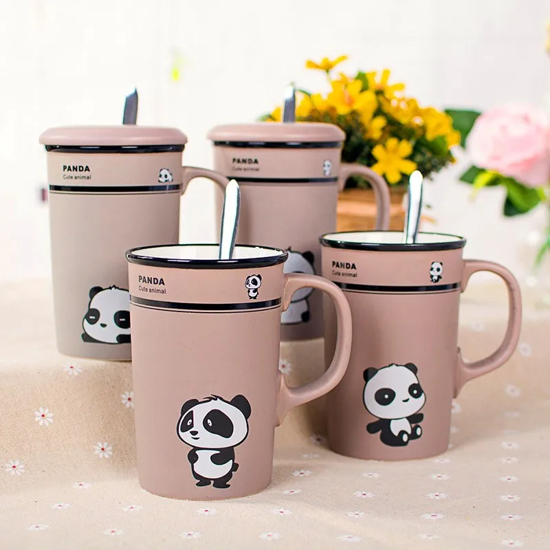 1 шт., новинка, 358 мл, креативная керамическая чашка с изображением панды, кофейная чашка для пар, водяная чашка с крышкой и ложкой, керамическая чашка для молока