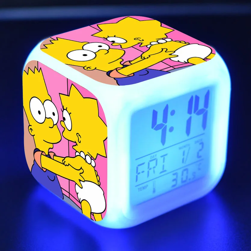 

Kids Alarm Clock Glowing LED Light 7 Color Change The Simpsons Digital alarm clock Children toy reloj despertador wekker reveil
