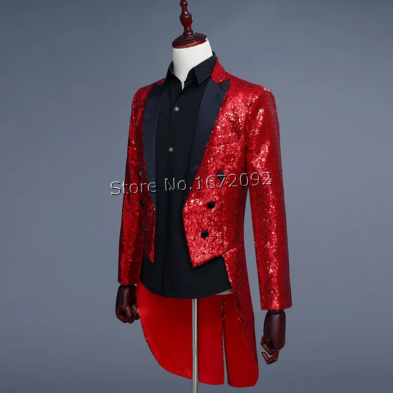 Красный блестящий Женский блейзер мужской блейзер|stage costumes for singers|men sequin blazerterno