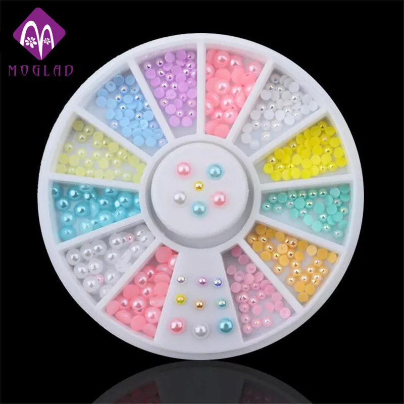 

Nail wheel decoration colorful flat back pearl nail stickers shinning glitter wheel box nail jewelry