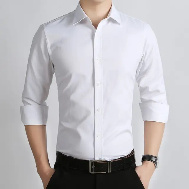 New Style White Cotton Long Sleeve Men Wedding Shirt Groom Party Wear ...