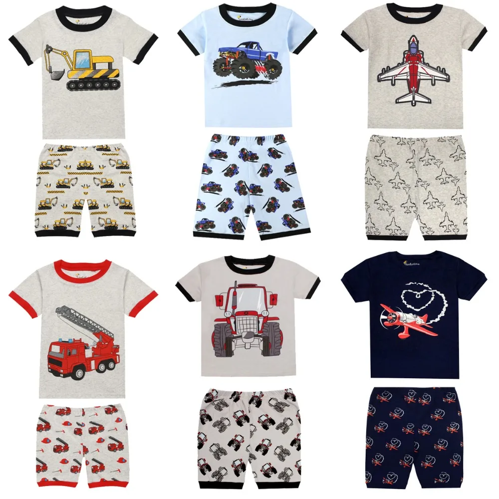 

12 colors boys summer pajamas sets children excavator printing pajamas rooter pyjamas kids pijamas infantil roupas infantis meni