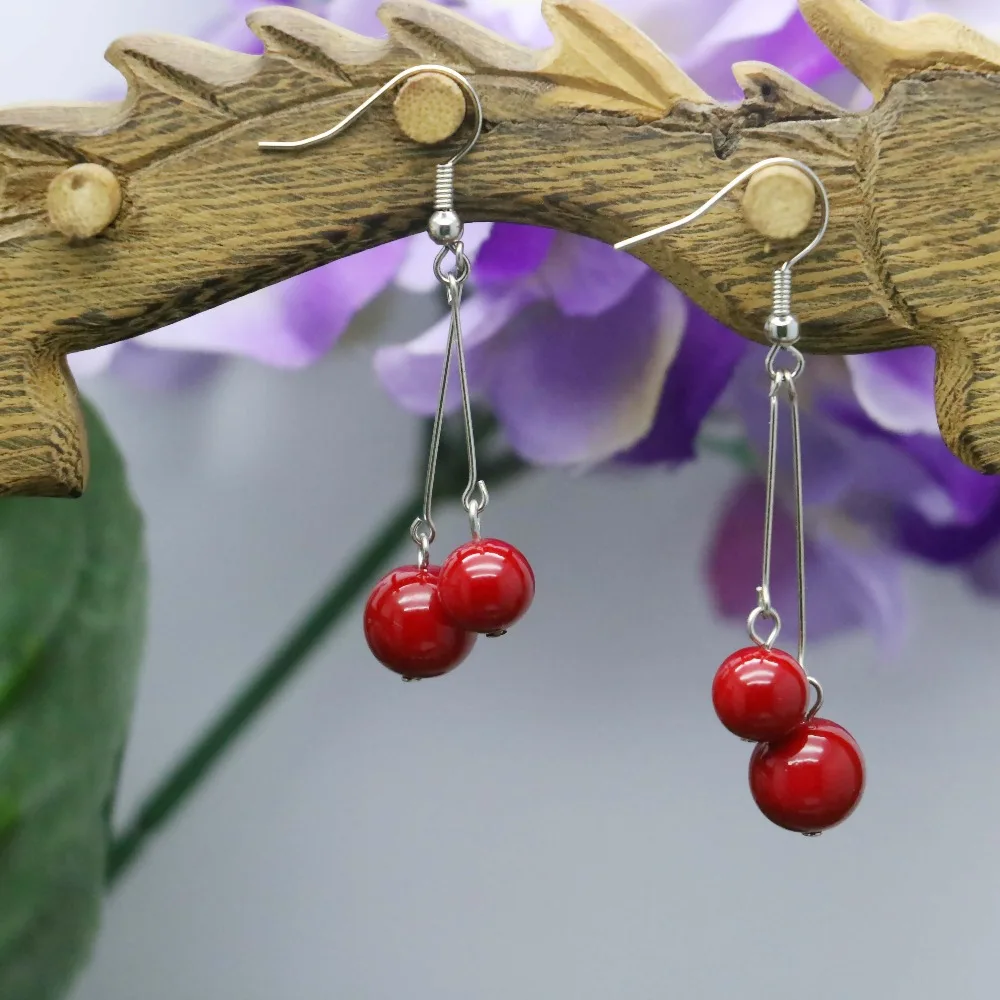 

Cherry Classic 6mm 8mm Red Chalcedony Natural stone beads Earrings Earbob Eardrop for women girls ladies gifts Hand Made jewelry