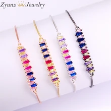 10 шт., модные ювелирные изделия, женские браслеты, скользящая цепь для женщин, девушек, Красочные Багет CZ микро Украшенные браслеты