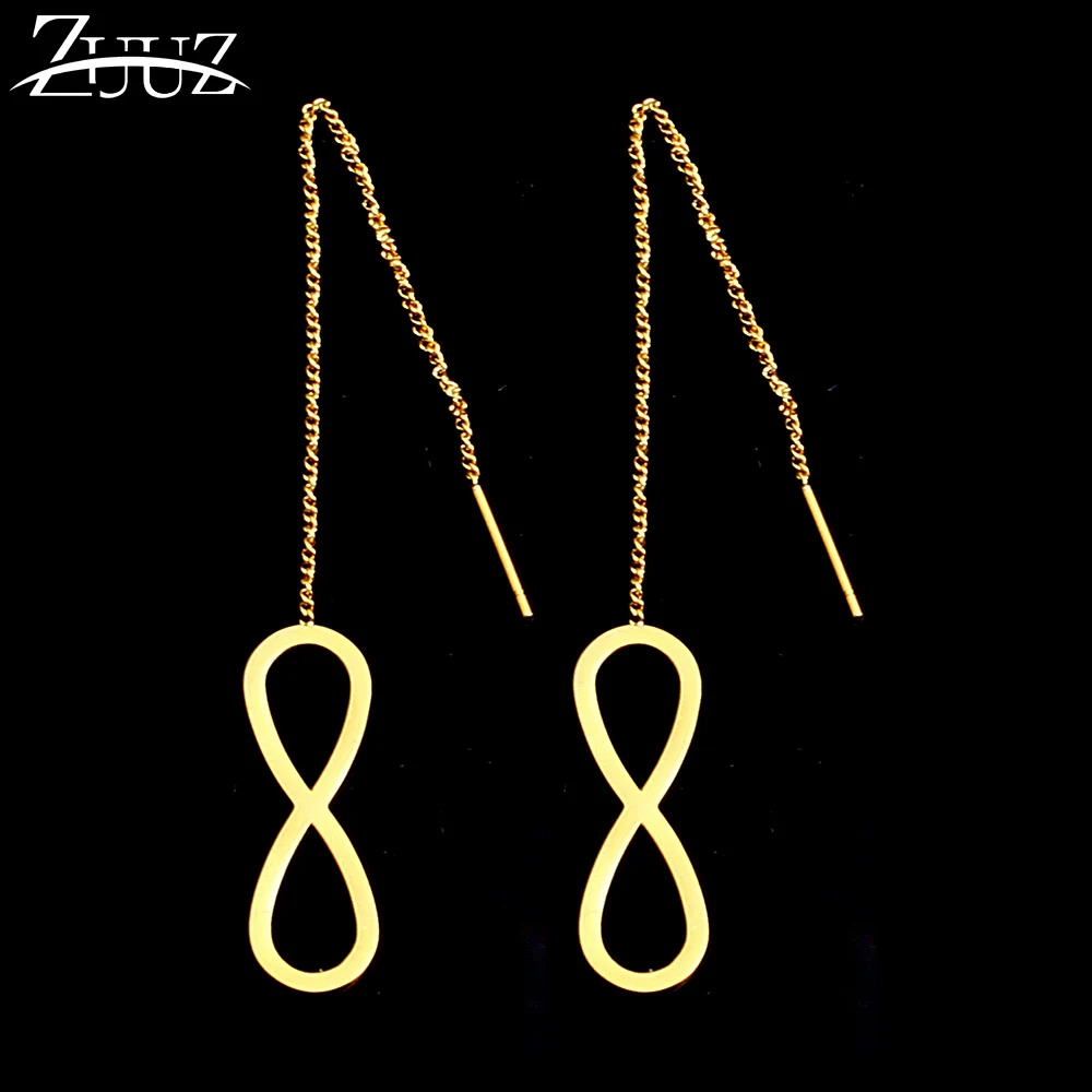 

ZUUZ earing long gold korean bts infinity drop earrings for women female hanging brincos fashion earring stainless steel jewelry