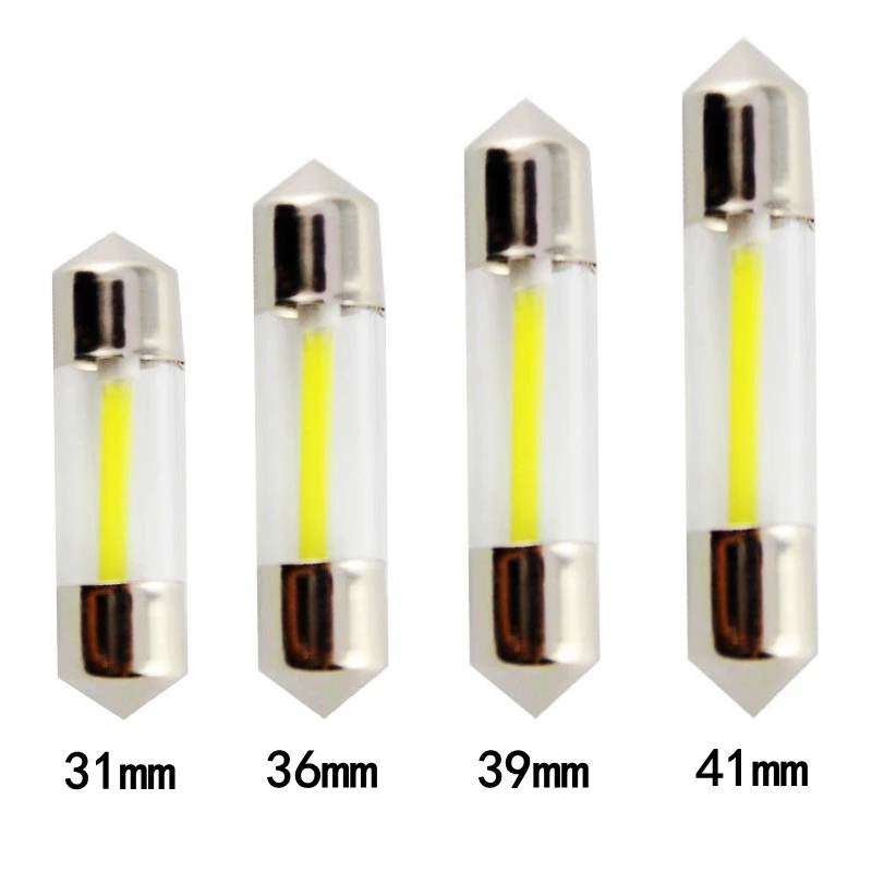 10pcs/lot Cob Led Chips Lamp C5w 31mm 36mm 39mm 41mm Car Glass Lens