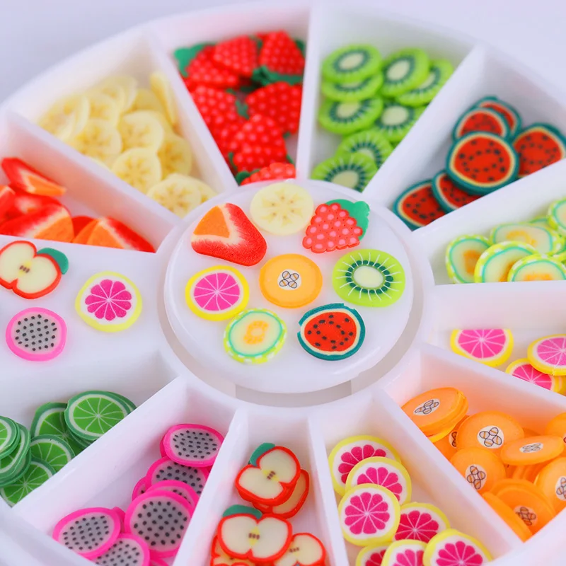 

12 Patterns Fruit Slices 3D Nail Art Decorations Colorful Nail Sparkle Lovely DIY Designs Nail Decoration in Wheel Nail Tool