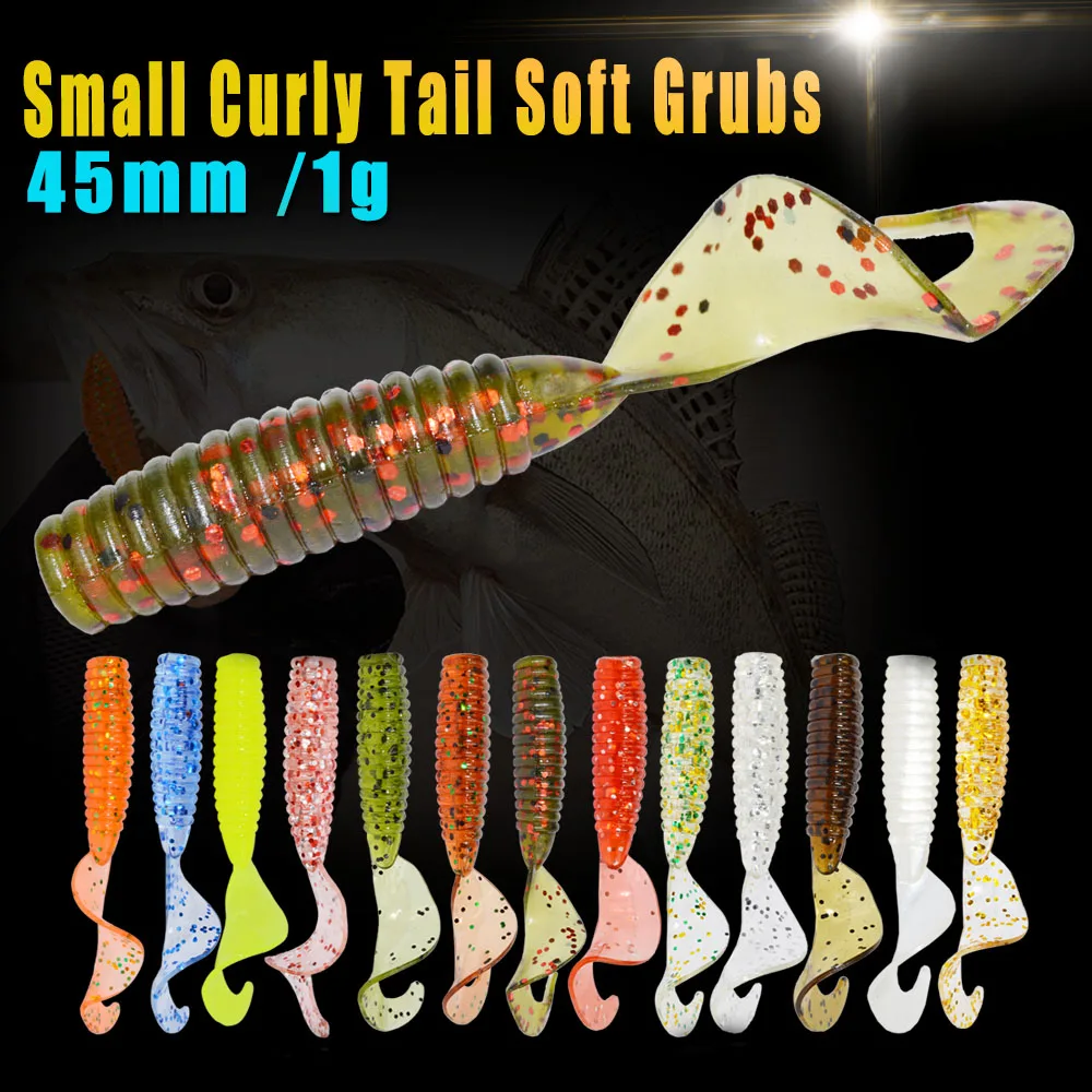  24pcs/lot Afishlure 45mm 1.2g curly tail grub artificial Panfish Crappie Bream Trout crankbait soft bait fishing lure 