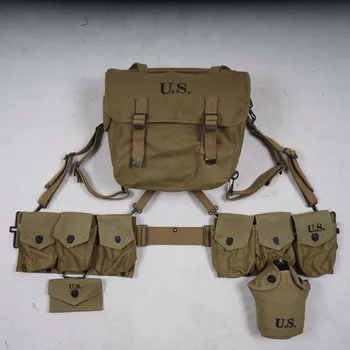 

WWII WW2 US ARMY SOLDIER EQUIPMENT M36 BAG BELT FIRST AID KIT AND 0.8L KETTLE X- TYPE STRAPS SIX CELL POUCH MILITARY