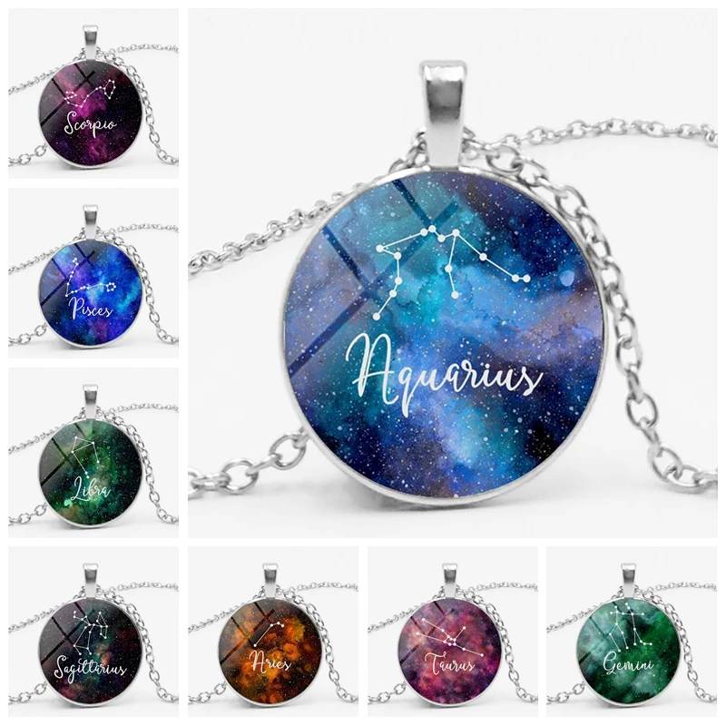 

Hot! New Fashion Night Starry Sky 12 Constellation 3 Color Necklace Silver Pendant Necklace Jewelry