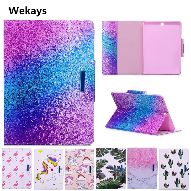 Wekays Case for Samsung Galaxy Tab S2 9.7 inch SM-T810 T815 Cute Cartoon Flamingo Unicorn PU Flip Leather Cover Case Fundas Capa